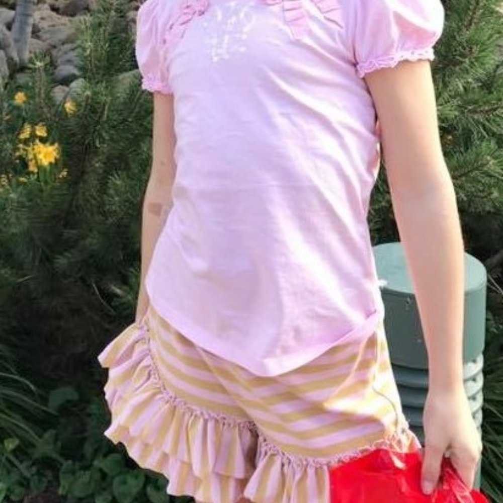 PINCO PALLINO by IMELDE+ girls PINK TEE puff sleeves, ribbon, sequins front logo